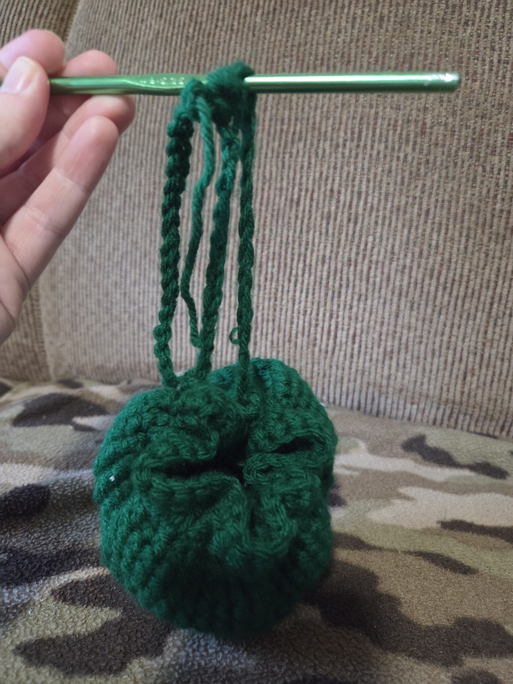 Handmade Dark Green Crochet Drawstring Bag